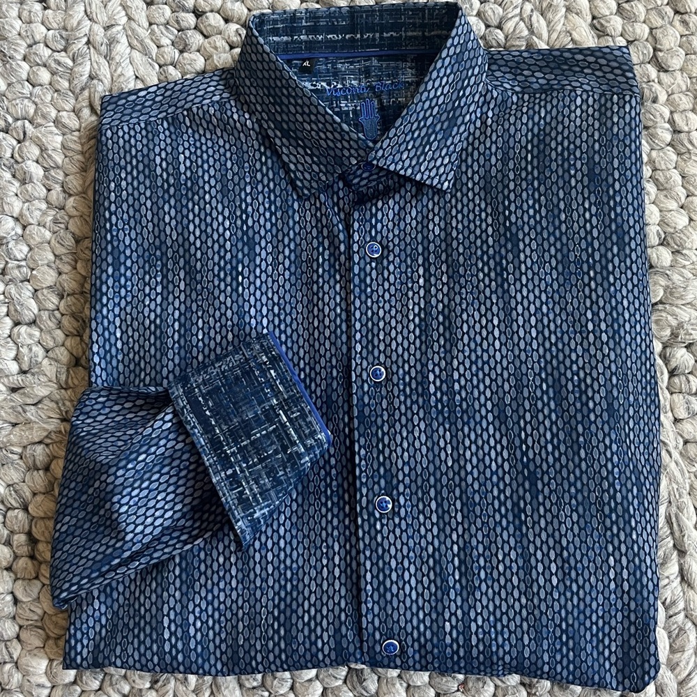 Visconti Black blue geometric pattern, button-down shirt with contrasting cuffs